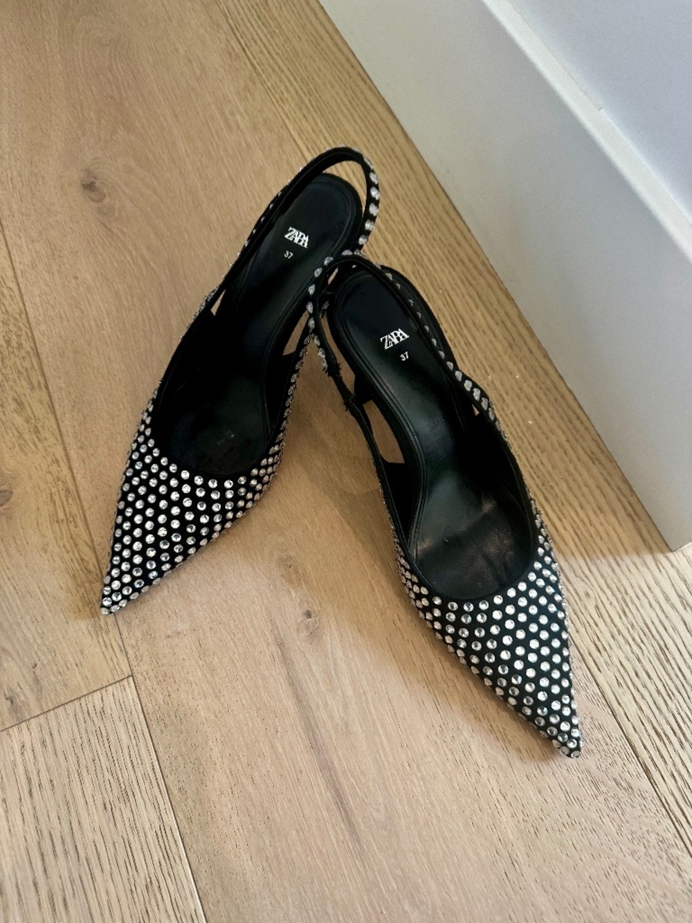 Zara HIGH-HEEL SLINGBACK SHOES WITH RHINESTONES BLACK